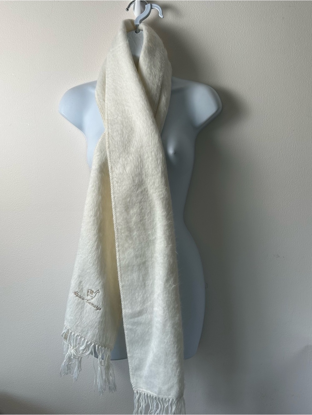 Alpaca Camargo Scarf Cream Ivory 9X69 Rectangle Fringe Soft Cozy Winter Gift - Picture 7 of 7